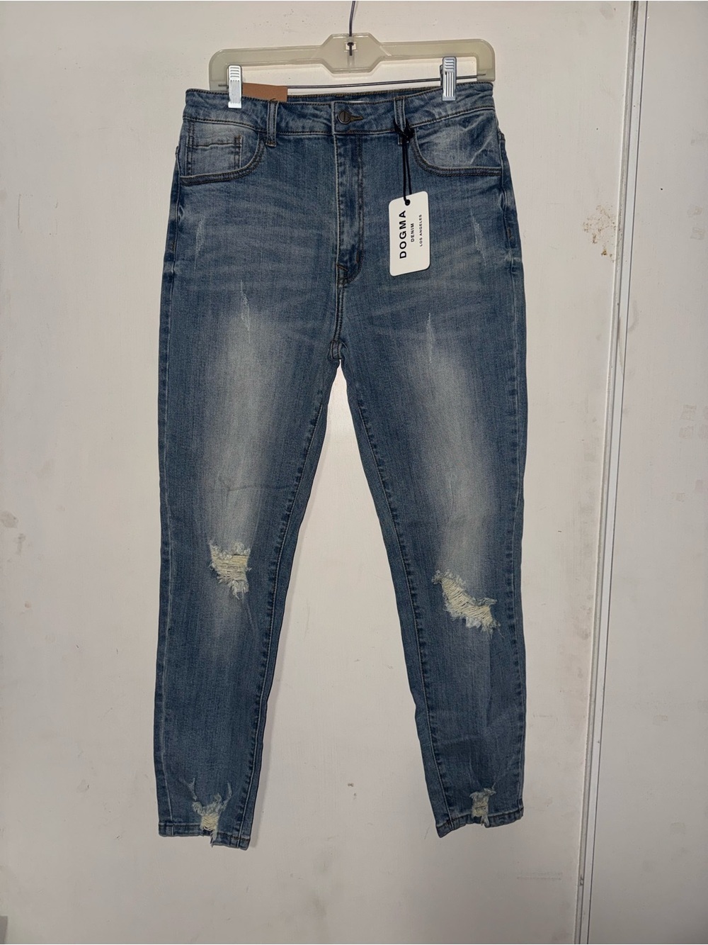 Women's Distressed Blue Skinny Jeans - Picture 2 of 6